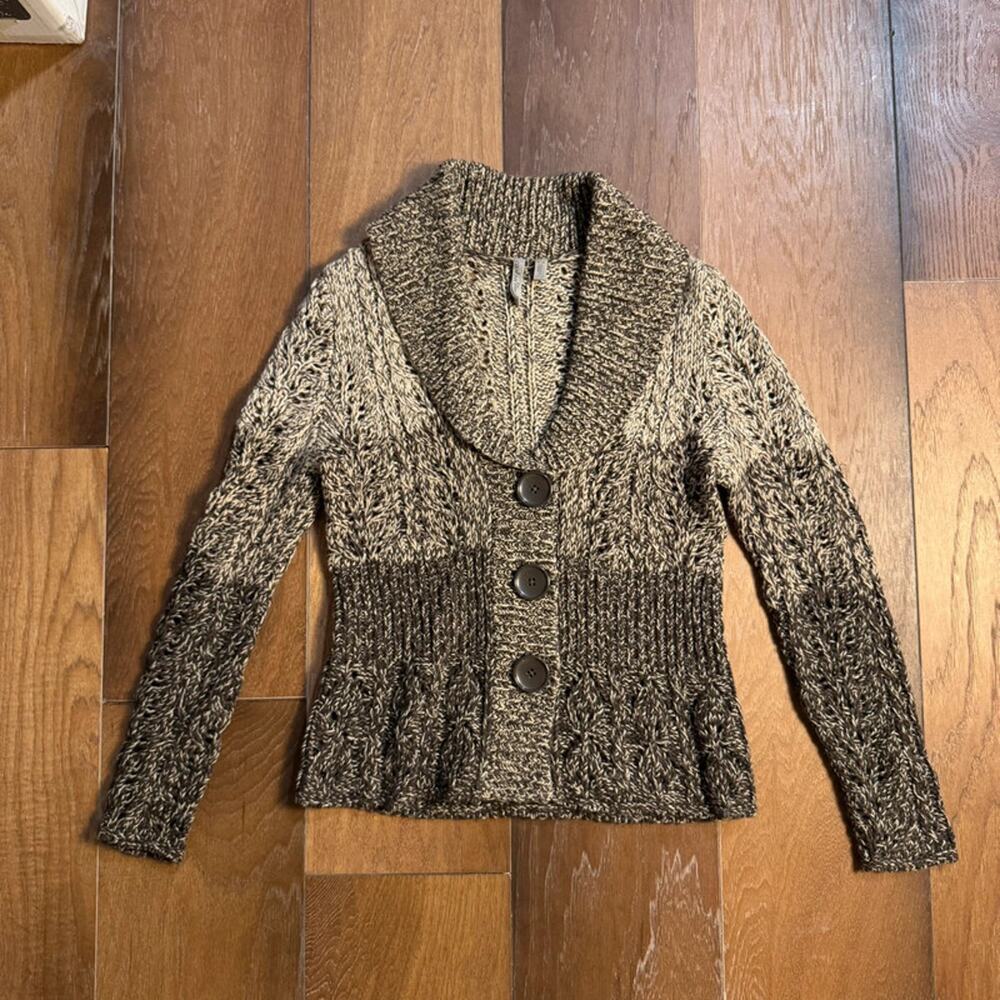 Caslon Brown Chunky Knit Collar Cardigan Sweater Petite Small